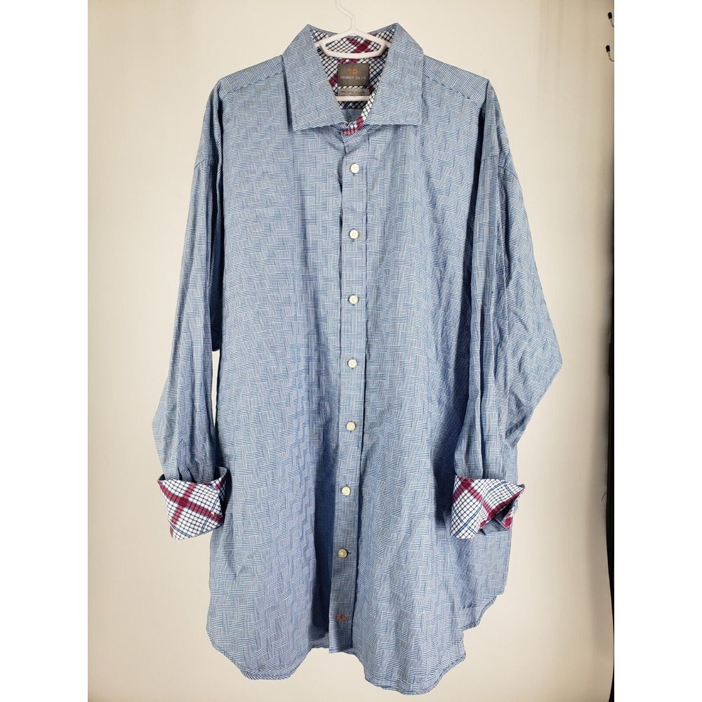 Thomas Dean Sleek Mens Blue‎ Check Plaid Designer Button Front Shirt Size 2X - Picture 5 of 6